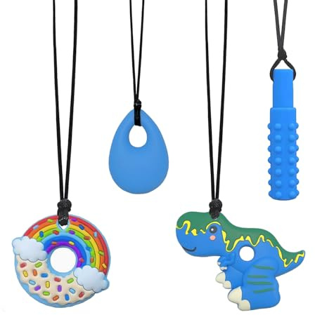 Collana di masticazione sensoriale, 4 pacchetti di giocattoli di masticazione in silicone per bambini autistici, giocattoli resistenti alla masticazione per bambini autistici Anelli per dentizione