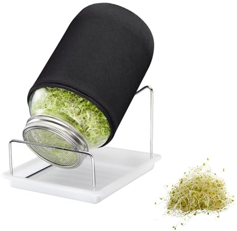 Westmark Sprossenglas Set, 1 STK. – Sprossen Anzuchtset mit Edelstahl-Siebdeckel & Abtropfgestell – Für Sprossen Samen, Microgreens & mehr – 2000 ml