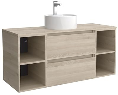 Cygnus Bath Mueble de Baño BEQUIA Plus 120cm Natural | Lavabo sobre encimera Porcelana Centrado 2H