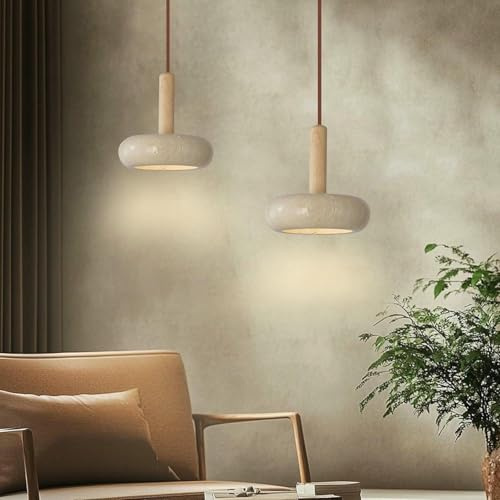 Lampadario in stile Wabi-sabi giapponese con paralume in pietra naturale in legno nordico per camera da letto comodino 7W, per soggiorno sala da pranzo tavolo soffitto lampada a sospensione 2 pezzi
