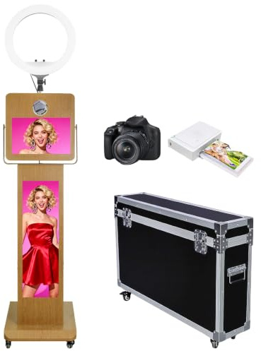 Cabine photo portable avec écran tactile de 15,6, cabine photo à selfie LCD de 29, emballage de valise, appareil photo reflex numérique pour fête de mariage, location d'événements (ensemble complet)
