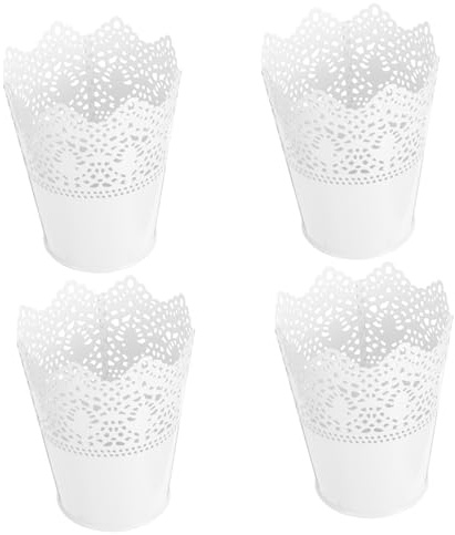 Healvian 4pcs Lace Iron Bucket Makeup Holder Decorative Storage Container Home Beauty Case Toiletry Box