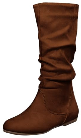 Generiska halvhöga stövlar platta knähöga stövlar – dragkedja på sidan cowboystövlar västerländska stövlar höst vinter damstövlar slip-stövlar eleganta bekväma långa stövlar för kvinnor
