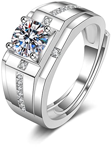 Ayoiow Trauringe Gold Weißgold 18K, Siegelring Moissanit Eheringe Weissgold Herren, Trauringe 750