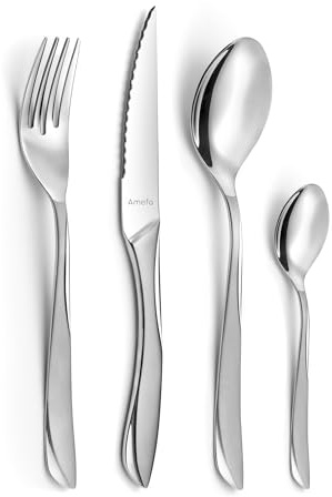 AMEFA Eclat Styl Ménagère 24 couverts acier inox Pour 6 personnes, Argenté | Ménagère 24 couverts pour 6 personnes, Eclat Styl, Acier inox 18/0, Double finition miroir/sablée, Épaisseur 2.5 mm