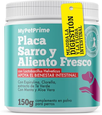 MyPetPrime Hundtandsten | Tandpulver med matsmältningsenzymer och Lactobacillus Acidophilus | formel med spirulina, klorella, aloe och pepparmynta