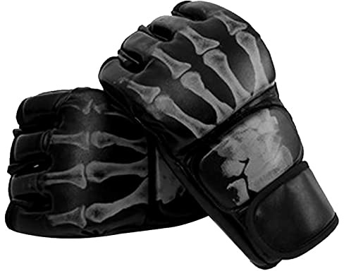 Omquot Boxningssäck Träningshandskar Ergonomiska PU-läder Half Finger Sporthandskar för Sandsäckar, Träning för Taekwondo, Muay Thai Gym Handskar Svart 1 Par