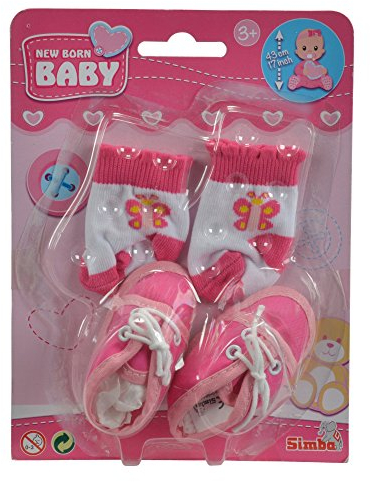 Simba 105560844 - New Born Baby Schuhe und Socken, 4-Fach Sortiert, es Wird nur EIN Artikel geliefert, für 38-43cm Puppen, ab 3 Jahre