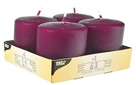 4 Stumpenkerzen Ø 50 mm · 80 mm lila
