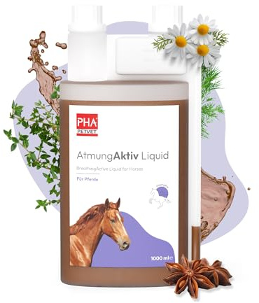 PHA AtmungAktiv Liquid Pferd, Atemwegskräuter mit Thymian & Fenchel | Aus Deutschland, unterstützt Atemwege & Bronchien, natürliche Kräutermischung für Pferde, 1l