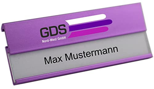 Aluminio Placas Identificativas Violeta Anodizado,de Metal,Tamaño 70x25 mm,con Imán y Aguja / Combinación Clip,Impresión Logo Individual,Su Logo Fijación Name Badge ,Nombre para Ropa Auto-Etiquetado