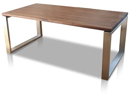Esstisch Massivholz Edelstahl Serie Munich, Tisch Holz Nussbaum amerik. massiv 220 x 100 cm, Holztisch Edelstahl Metall Stahl, Premium Esstisch, Design Tisch Edelstahl Tischgestell