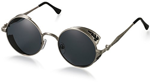Aroncent Gafa de Sol Polarizada contra UV400 Punk Rock Sunglasses Lente Redonda Protección de Ojos para Golf, Conducción, Viaje, Playa y Actividades Exteriores para Hombre Mujer (Azul)