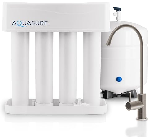 Aquasure Premier 4-Stage RO Reverse Osmosis Under Sink Drinking Water Filtration System | Removes 99% of Contaminants | 75 GPD, Leak-Proof, Quick Change Filters, with Tank & Brushed Nickel Faucet