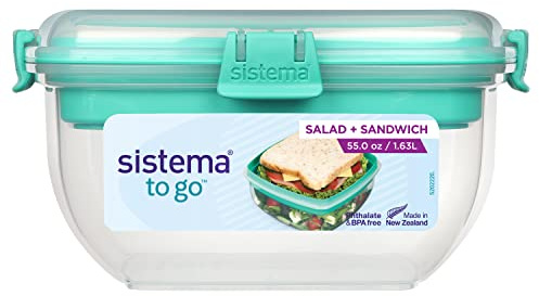 Sistema Lunch Salad + Sandwich TO GO Brotdose mit Fächern | 1,65 L Lunchbox zur Lebensmittelaufbewahrung mit 2-unterteilung | BPA-frei | Gemischte Farben (nicht auswählbar)