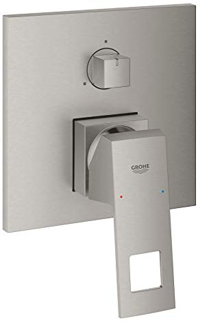 GROHE Eurocube - Einhandarmatur (3-Wege Umstellung, Fertigmontageset für Rapido SmartBox, langlebige Oberfläche), supersteel, eckig, 24094DC0