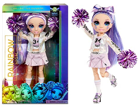 Rainbow High Poupée Mannequin Majorette. Vêtements élégants et pompons. Violet Willow, Poupée Thème Violet. Rainbow High Serie, cadeau parfait pour les filles de 6 ans et plus