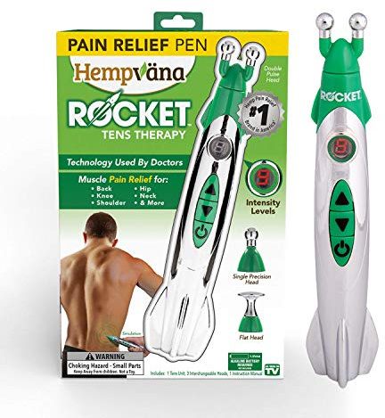 Hempvana Rocket Pain Relief Pen, As Seen On TV, Wireless TENS Therapy, Portable Muscle Stimulator - Same Technology Used by Doctors - Muscle Pain Relief -9 Adjustable Intensity Settings-3 Unique Heads
