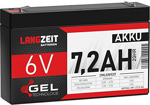 LANGZEIT Batteria 6V 7,2Ah GEL al Piombo Ricaricabile Sigillata – per UPS, auto e moto elettriche per bambini, Backup, Allarmi e Sistemi di Videosorveglianza, giocattoli elettrici sostituisce 7Ah AGM