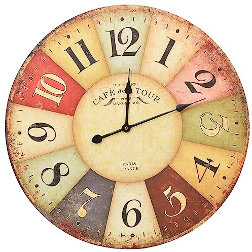 vidaXL Wanduhr Bunt Vintage-Design Retro-Stil Wohnzimmeruhr Bürouhr Analoguhr Wand Uhr Dekouhr Küchenuhr Wohnzimmer Wandtattoo Rund 60cm