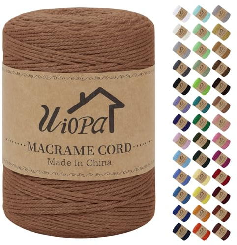 Uiopa Corde Macramé 3mm x 300m Fil Macrame Coton Naturel Ficelle Cordelette Couture Bricolage Cordon pour Macrame Mural, Porte Plante Mural, Decoration Mariage, Rideau, Emballage Cadeau (Rouge brique)