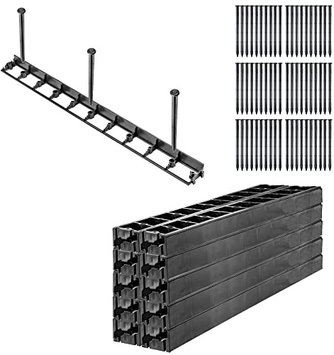 KADAX Lot de 20 Bordure de pelouse 45 mm, 20 pičces + 60 clous, bordure de parterre en plastique, bordure de pelouse avec systčme clic, kit de bordure de parterre, bordure de pavé (noir, lot C)
