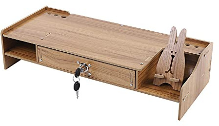 Bildskärmstativ, med låda av bambu ergonomiskt för bildskärmar laptop dator kontorsmaterial 48 x 20 x 10,5 cm