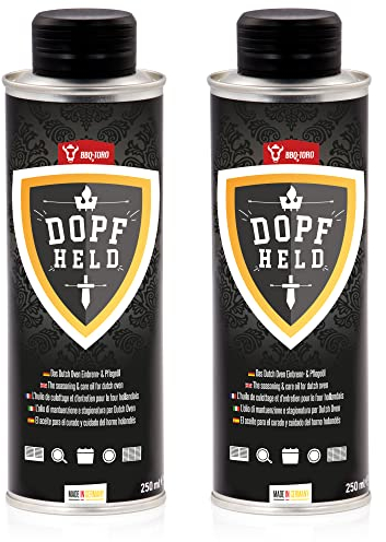 BBQ-Toro DOPFHELD - Das Dutch Oven Einbrenn- & Pflegeöl | 2X 250 ml | Öl für Pflege von Gusseisen Grillzubehör | Einbrennöl für Grillrost, Grillplatte, Grillpfanne, Dutch Oven und mehr