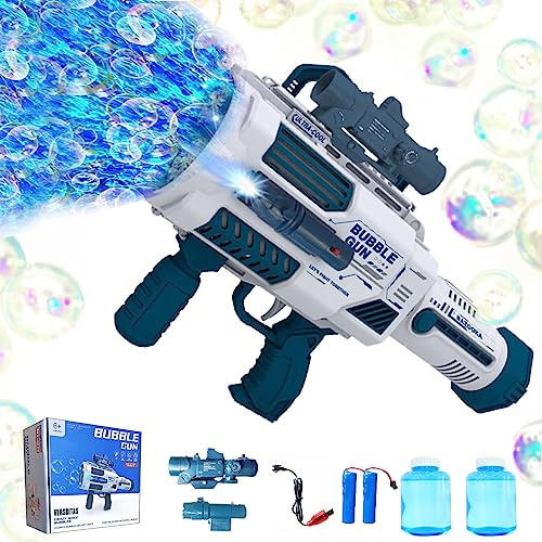 Automatic Gatling Bubble Gun with 2 Rechargeable Batteries, Produces Tens of Thousands Bubbles/Min, Includes Sight & Flashlight, ABS Drop-Tested, Bubble Machine Toy for Kids Adults Party Wedding