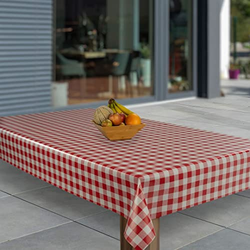 laro Wachstuch-Tischdecke Abwaschbar Garten-Tischdecke Wachstischdecke PVC Plastik-Tischdecken Eckig Meterware Wasserabweisend Abwischbar AP, Muster:Rot Weiß Karo, Größe:100x180