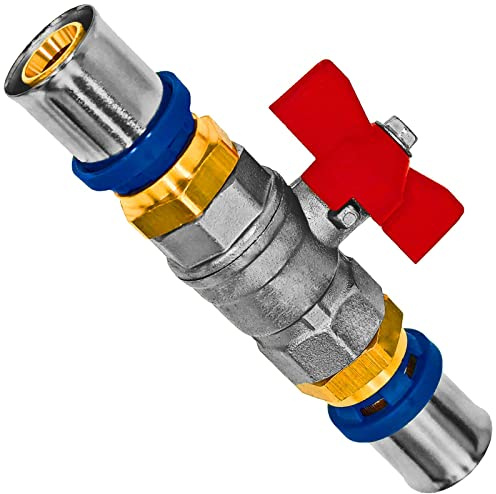 MegaHaustechnik Kugelhahn aus Messing mit Flügelgriff rot Pressanschlüsse für Mehrschichtverbundrohr 32x3 mm Außendurchmesser x Wandstärke Trinkwasser geeignet TH U Profil Kontur