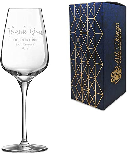 Personalised Engraved Wine Glass with Thank You for Everything Design, Personalise with Any Message, Gift Box Included, Laser Engraved, Thank You Gratitude Retirement Teacher Gift
