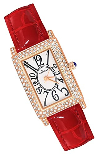 MicLee Montres Bracelet Femme Montres Quartz à Cadran Carre avec Strass Etincelants Montre Fines de Luxe avec Cadran Créatif à Chiffres Arabes pour Dame Fille Montre Etanche Bracelet Rouge en Cuir