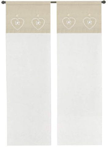 emmevi Tenda Finestra Porta Interno Coppia 2 pz Cuore Shabby Chic Mod.TENDA RICAMATA 1 CONF 60X150 BEIGE