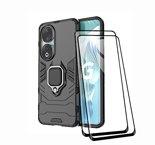 TEYYOS Cover + [2 Pezzi] Vetro Temperato per Honor 90, TPU/PC Dual Layer Armor Antiurto Protezione Custodia [360° Supporto] con Durezza 9H Pellicola Protettiva, Nero