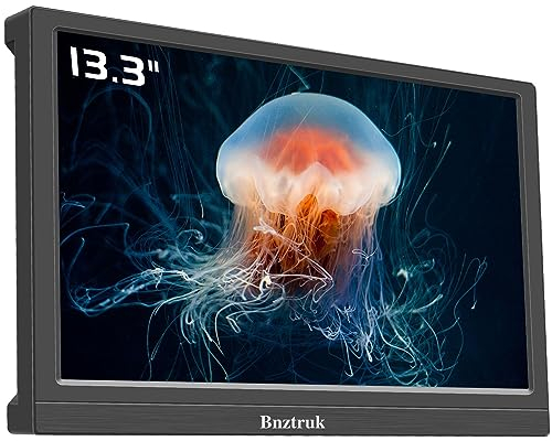 Bnztruk Tragbarer Monitor 13.3 Zoll Portable Monitor HDMI Klein Externer HD 1366X768 Bildschirm mit HDMI VGA für Laptop PS4 Xbox Computer Raspberry Pi,PC 16:9, 60HZ,Plug&Play,Schlank & leicht