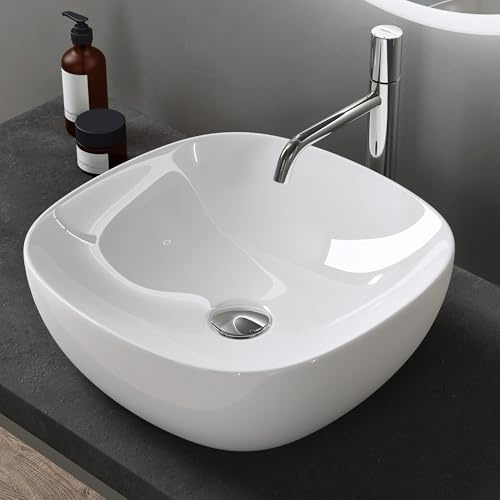 doporro Lavabo Vasque à Poser Lave-Mains Ovale Blanc 40,5x40,5x14cm | Céramique, avec Revêtement NANO, pour Salle de Bain, Brüssel104