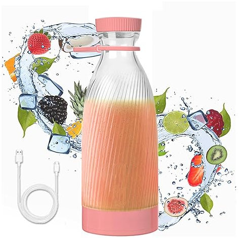 Mini Mixeur Portable, 500 Ml, Conception à 6 Lames Bouteille Mixeur, Recharge Usb Portable Sans Fil Blender Smoothie, Pour La Maison, Les Sports De Plein Air, Les VéHicules,Pink