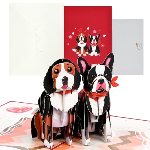 Joyoldelf Pop Up Karte - Geburtstagskarte mit 2 Hunden, Valentinstag Karte für Freundin, Freund, Hundeliebhaberin, Geschenke Karte Grußkarte zum Jahrestag mit Umschlag