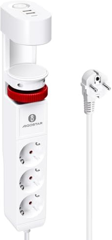 Aigostar Tischsteckdose 3-Fach mit Schalter, Steckdosenleiste mit Tischclip, Steckerleiste mit 3 USB, 6 in 1 Mehrfachsteckdose,1.4M Kabel, Weiß | Tischclip bis 5cm ohne Bohren, 3 DE-Steckdosen, USB-C+2USB-A, LED-Schalter, Kindersicherung, 1,4m Kabel für Büro Schreibtisch