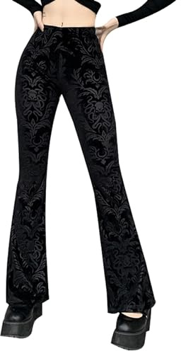 XKBHYD Pantalon évasé épissé en Maille Gothique pour Femme, Pantalon Taille Haute en Dentelle Transparente, Nouveau Style