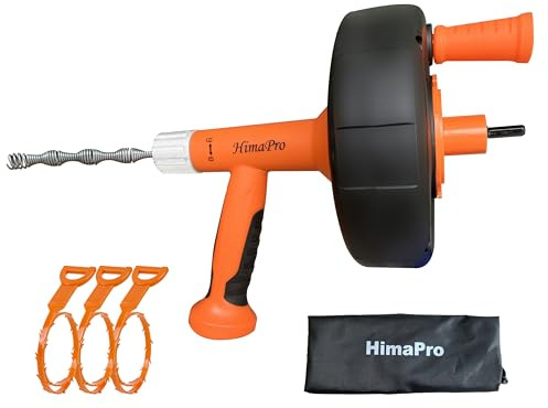 HimaPro Drum Auger 1/4 INCH x 25 Feet with Drill Adapter | Heavy Duty Flexible Plumbing Snake Drain Auger | Clog Remover Plumbing Pipe Unblocker for Sewer, Bathroom, Sink, and Shower