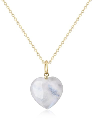 COAI Geschenkideen 925 Sterling Silber Damen Goldkette mit Naturstein Herz Anhänger Halskette