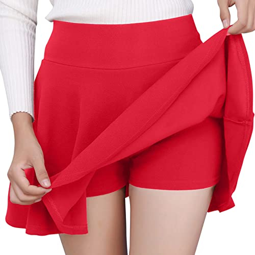 Generisch Skirt with Shorts - Korean Fashion Mini Rock Mini Skirt Plisseerock Damen Pole Dance Outfit Party Outfit Damen Plissee Rock Jeansrock Klamotten Teenager Mädchen Rock Wickelrock A