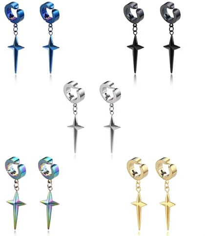 HinDaLi 5 Paar Ohrclips Edelstahl Ohrringe für Damen Frauen Mädchen | Ohrringe Edelstahl Gold Ohrclips Damen Silber Ohrhänger Herren Creolen Ohrringe Schwarz Blau Regenbogenfarbe