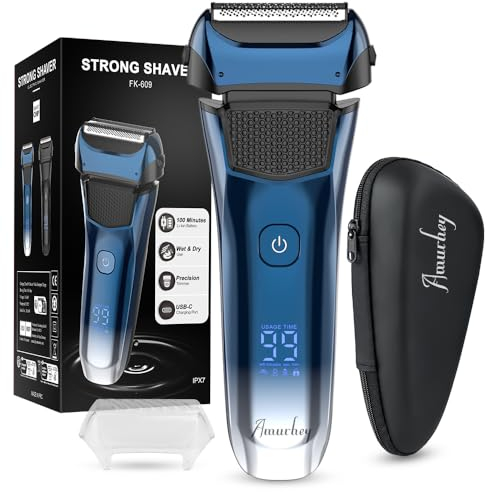 Rasierer Herren Elektrisch [2024 New] Elektrorasierer mit 3 Flexiblen Klingen & Reiseetui, Rasierapparat mit Präzisionstrimmer, Nass/Trocken-Rasierer, 120Min Laufzeit, wiederaufladbar, Geschenke
