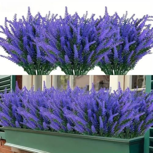 MHDAMAI Künstliche Blumen 10 Bündel Lavendel Outdoor Künstliche Pflanzen UV Beständige Kunstblumen für Haus Garten, Balkon, Fensterbank Dekor, Lila