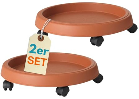 2er Set Pflanzenroller Outdoor Wetterfest Rollbrett Pflanzen Blumentopf Untersetzer mit Rollen Pflanzenroller rund Blumenroller 25 cm