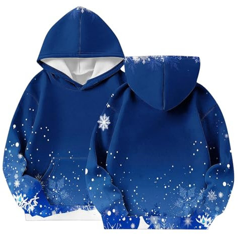 Generisch Madchen Weihnachten Hoodie Kinder Pullover Bedrucktes Klamotten Sweatshirt Weihnachtspullover Kapuzenpullover Regular Kleidung Warm Bekleidung Classic Oberteile Blau, 11 Jahre