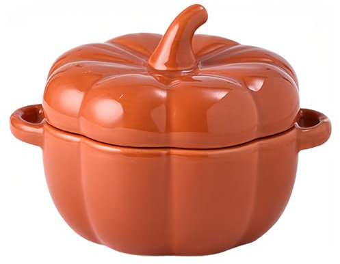 Dowbom Kürbis-Suppentasse mit Deckel, 400 ml, Mikrowellen-Suppenschüssel, Keramik-Suppentasse, Frühstücksschale, Halloween-Dekorationen (Orange)